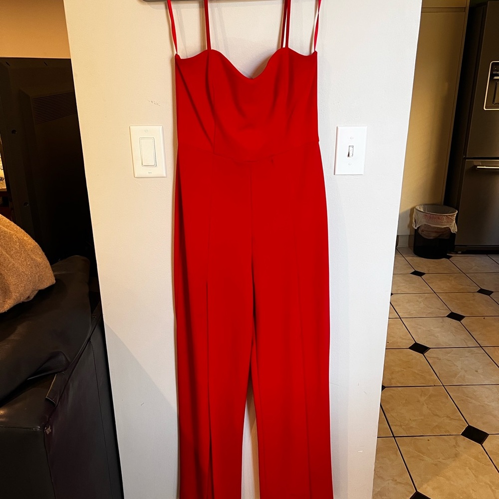Vibrant Red Sweetheart Neckline Jumpsuit